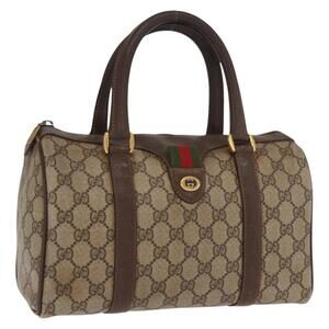 GUCCI GG Supreme Web Sherry Line Hand Bag PVC Beige Gold 40 02 006 Auth ka1094